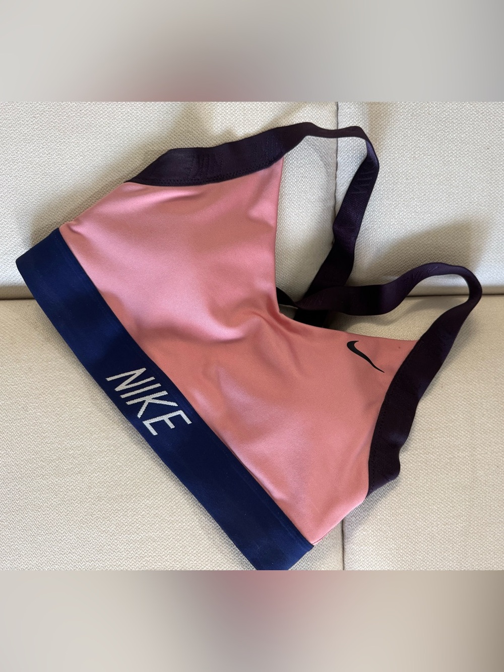 Nike Pink workout Sports Top with Navy Band